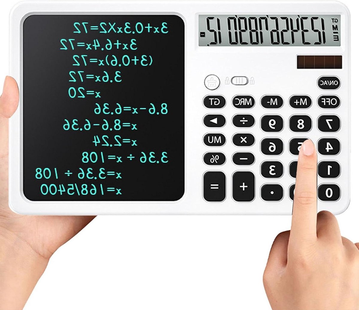 Rekenmachine met Schrijfblok - Zakelijke Calculator Notitie - Aantekeningen Maken - 12 Cijfer Groot Display - 253 mm - Wit