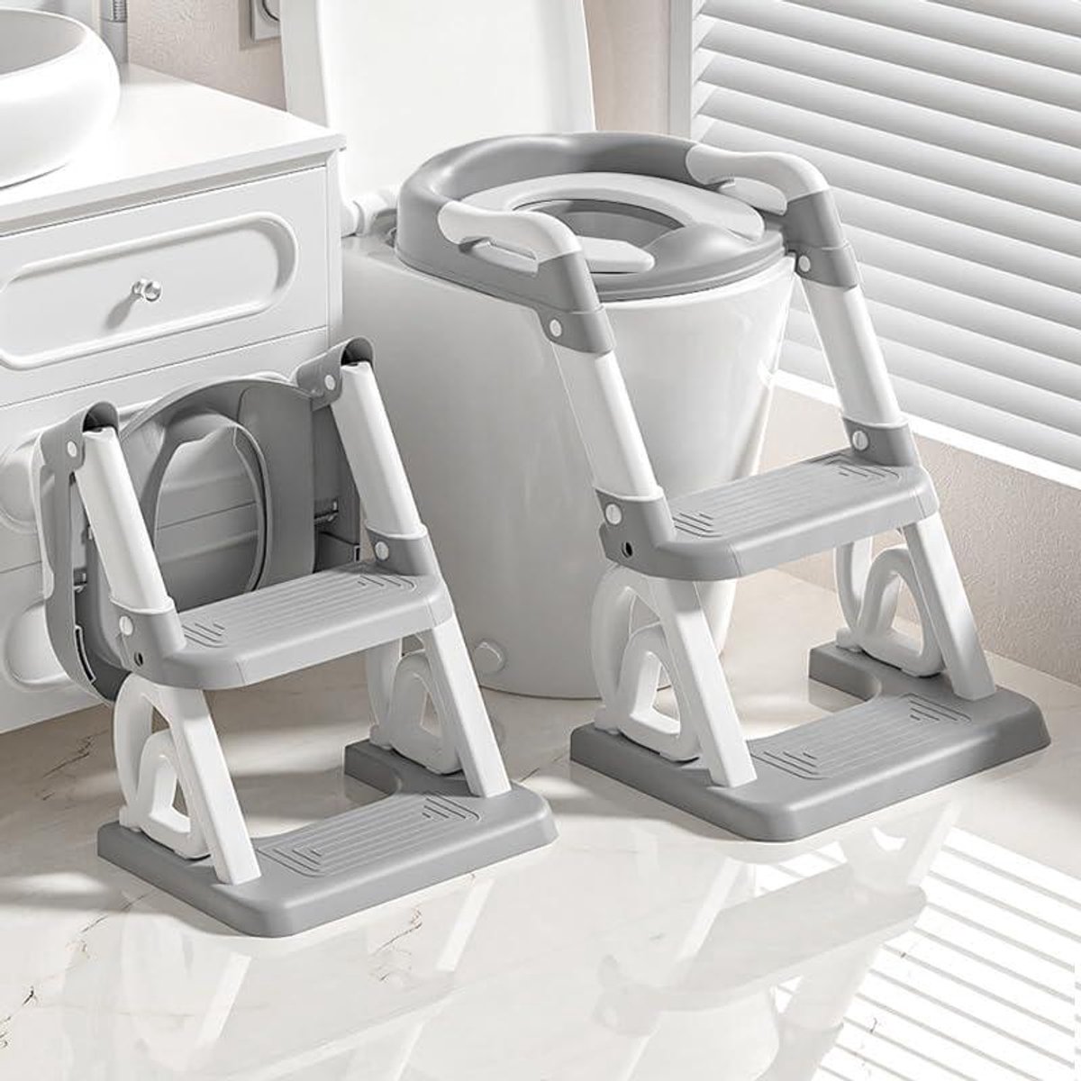 Kinder Toilet Stoel - Potty Training Stoel - Zelfstandig Leren - 2-in-1 Ontwerp - N.v.t. - Grijs