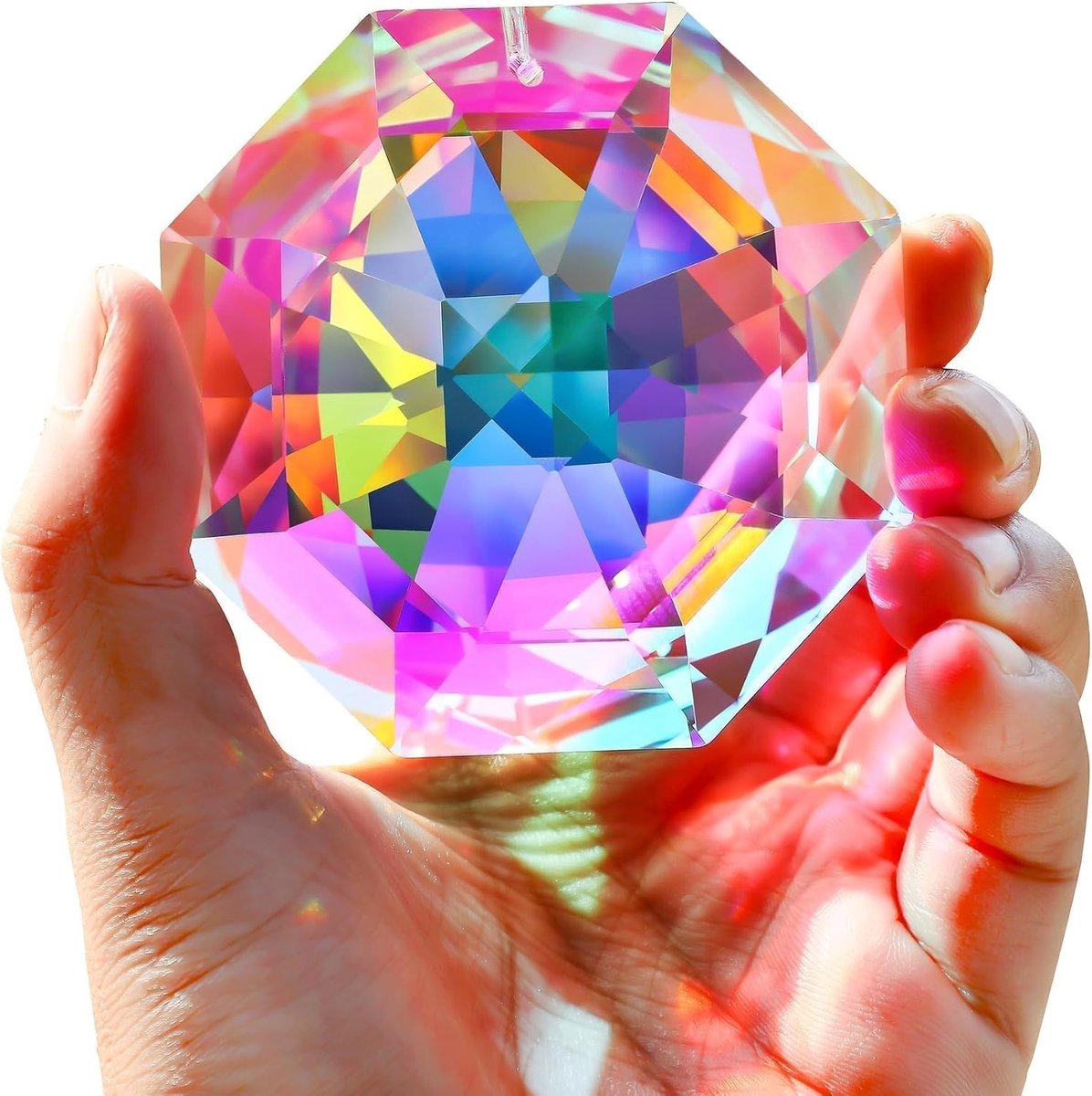 Grote 80mm regenboog prisma zon vanger voor raam met AB gekleurde octagon kristallen, ideaal voor binnen en buiten gebruik