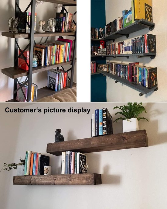 Boekensteunen voor Zware Boeken, Decoratieve Boeksteunen voor Thuis en Kantoor, Stabiele Metalen Boekhoudsteun, Set van 3 Paar Zwarte Boekstoppers — afbeelding 4