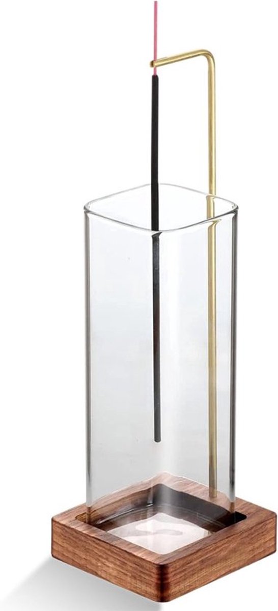 Houten wierookhouder met verwijderbare glazen asopvangbak, ideaal voor yoga en meditatie, perfect voor aromatherapie en ontspanning