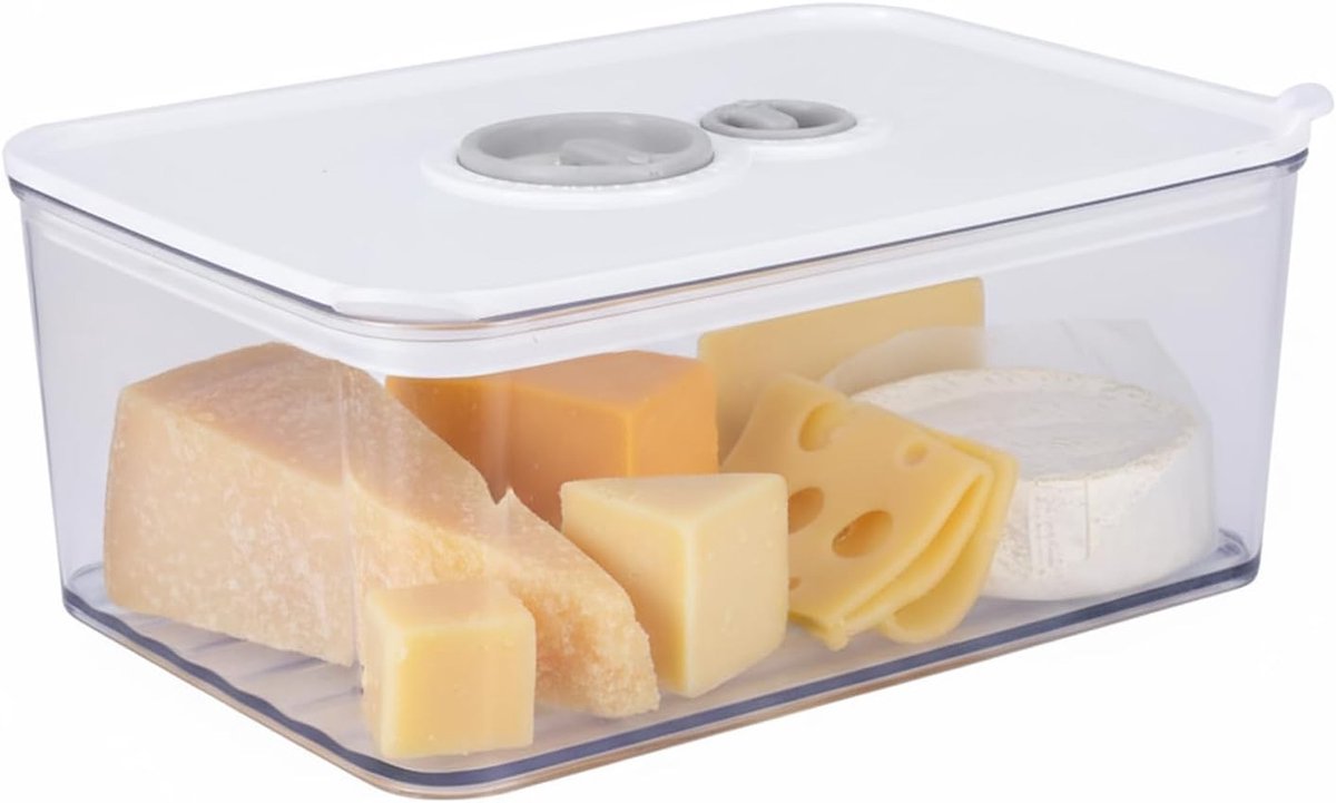 Ruimtebesparende Koelkastdoos voor Kaas 1650ML – Luchtdichte Kaasopslag, Stapelbare Bewaarbox met Timer, BPA-vrij en Makkelijk Schoon te Maken