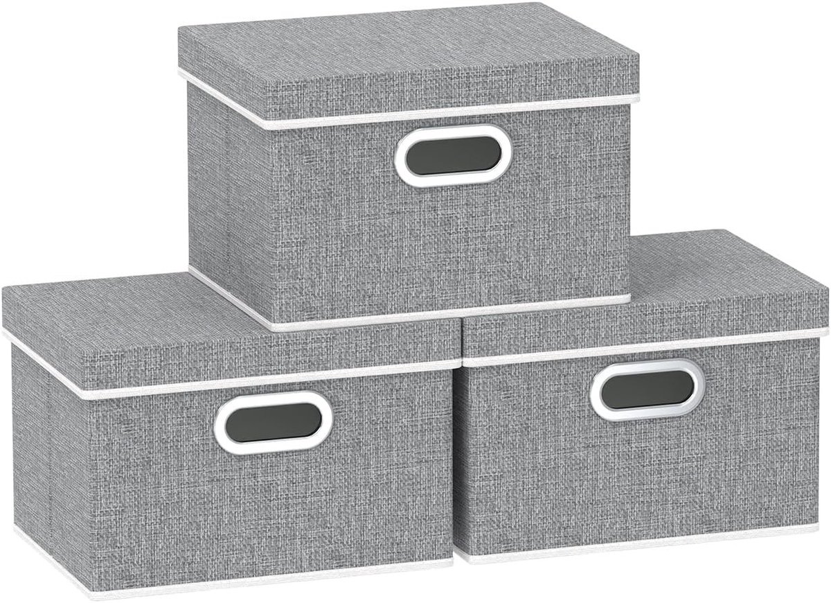 Opbergdozen met Deksel - Vouwbare Opbergboxen van Stof, Wasbaar, Ideaal voor Kledingopslag in de Slaapkamer - 26x20x17cm, Grijs, 3-Pack
