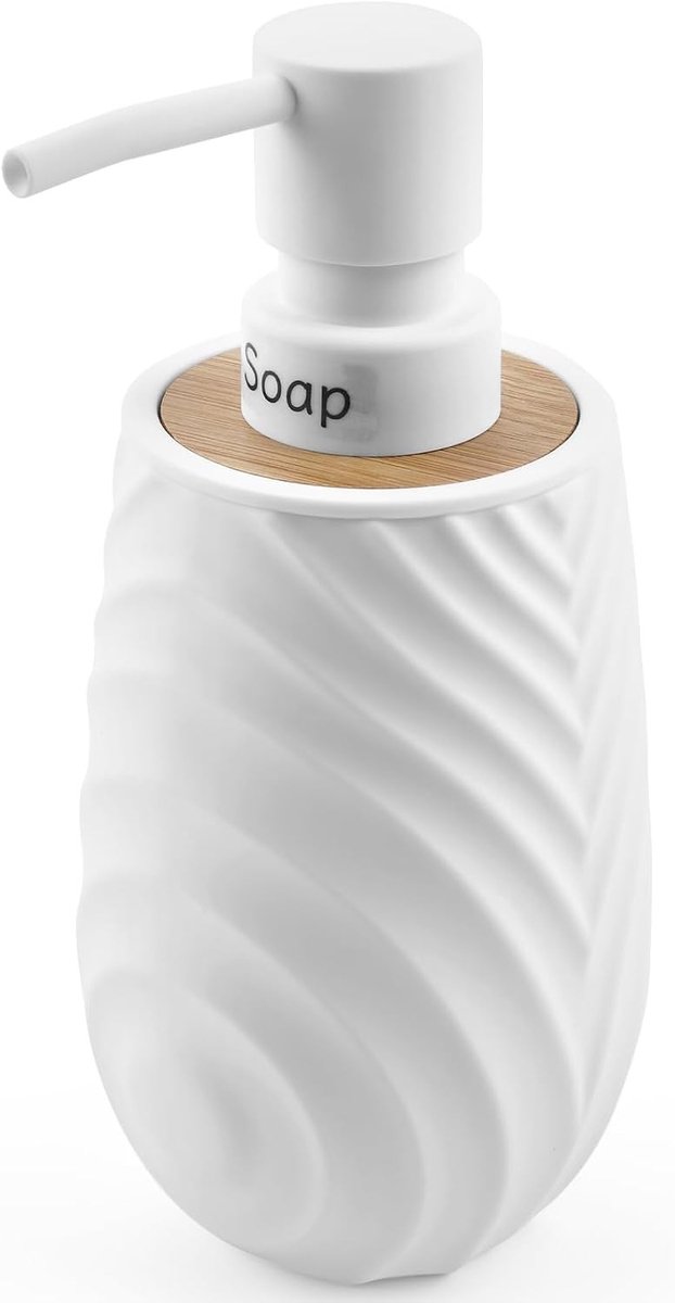 Witte Zeepdispenser van Bamboe voor Keuken en Badkamer, Handzeep en Afwasmiddel Dispenser, Modern en Stijlvol Ontwerp