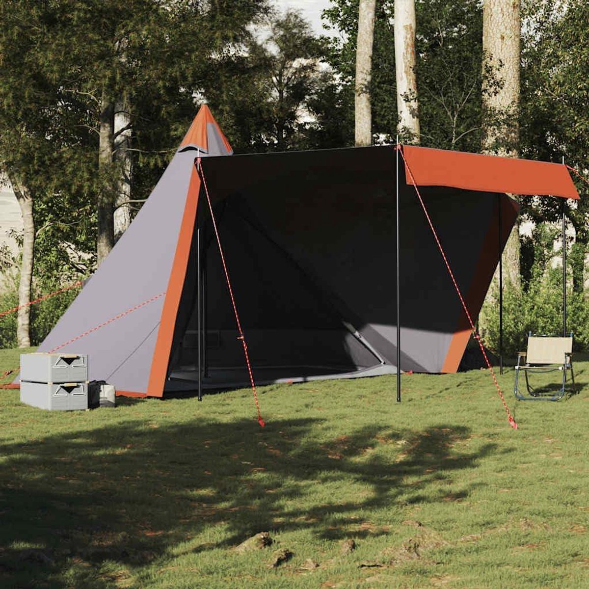 Familietent Tipi - Kampeertent - Buitenavonturen - Waterdicht Ontwerp - 6 Personen - Grijs Oranje