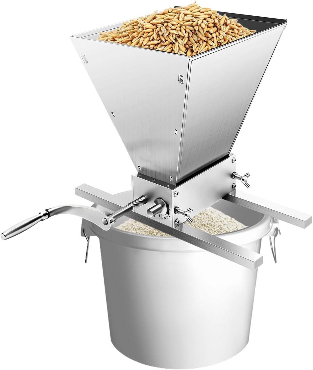 Graanmolen - Moutbreker Granulator - Mouteren Granen - Instelbare Maling - 4 Liter Trechter - Zilver