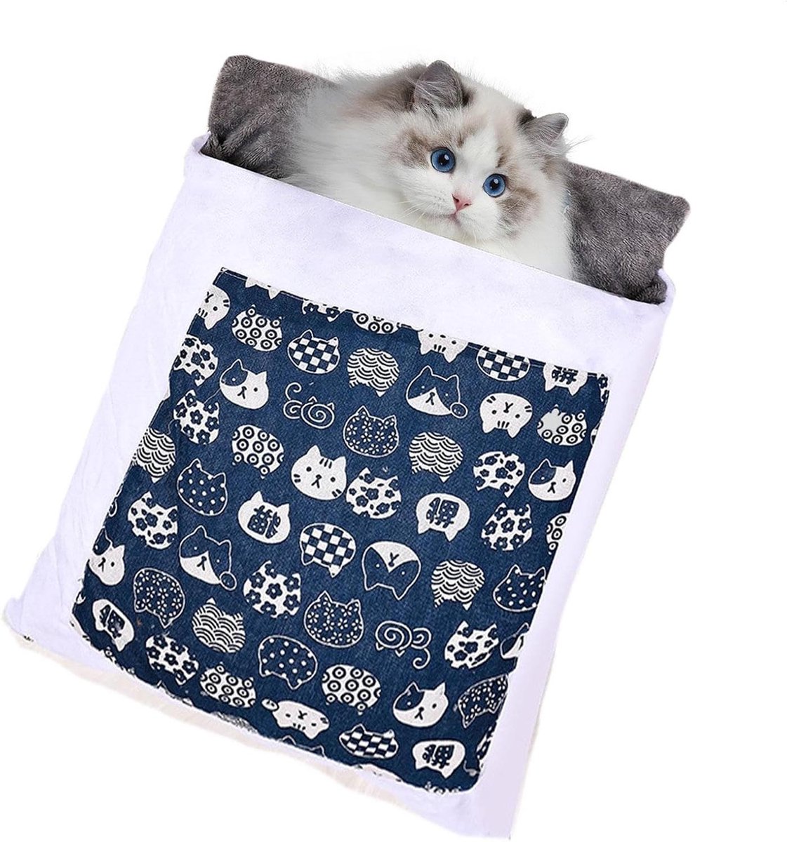 Katten Slaapzak - Kattenholletje Huisje - Warme Rustplek - Zacht Pluche Binnenkant - 65 x 50 cm - Donkerblauw