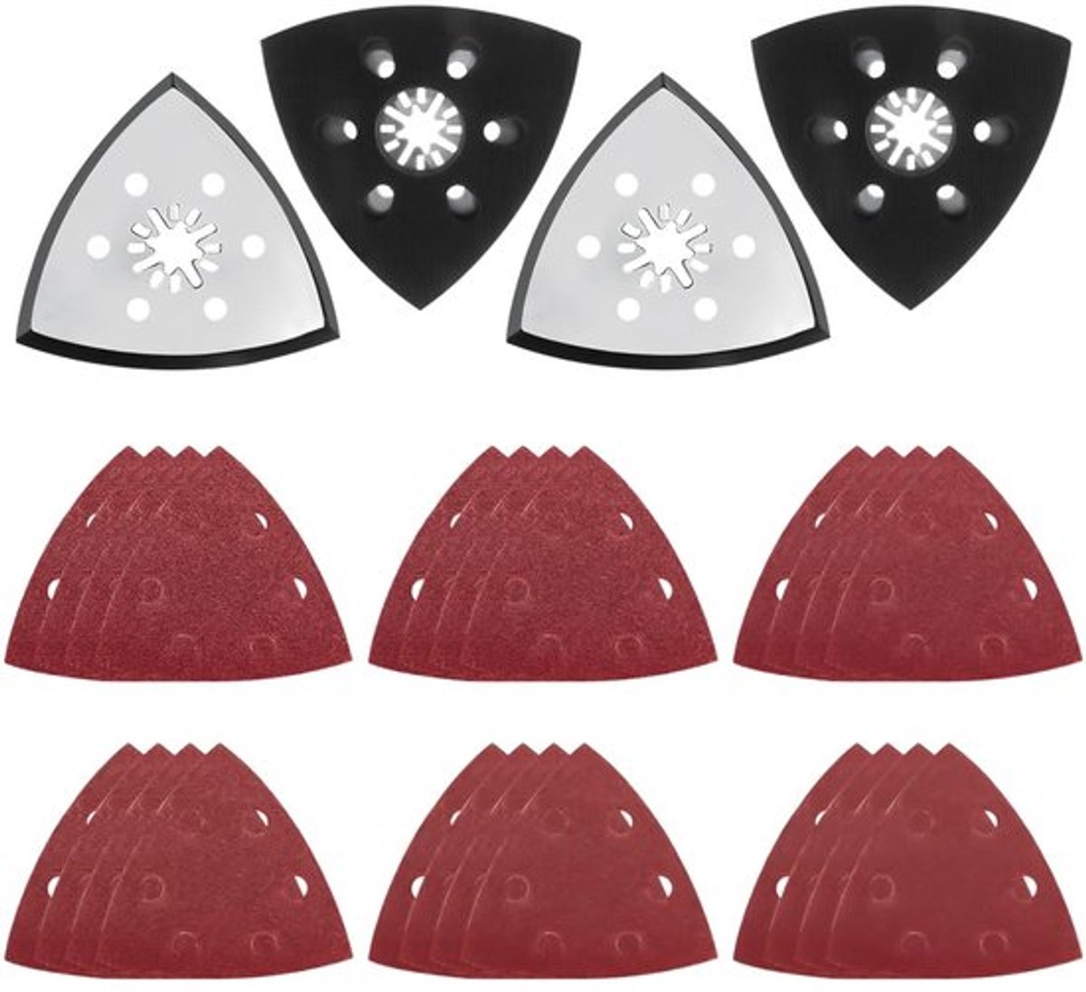 4 stuks driehoekige schuurschijven 88 mm fijn multitool schuurplaat driehoekige schuurplaat met 24 schuurpapier (40/60/80/120/180/240) voor hout, metaal, hard plastic, gips, slijpen, ontroesten