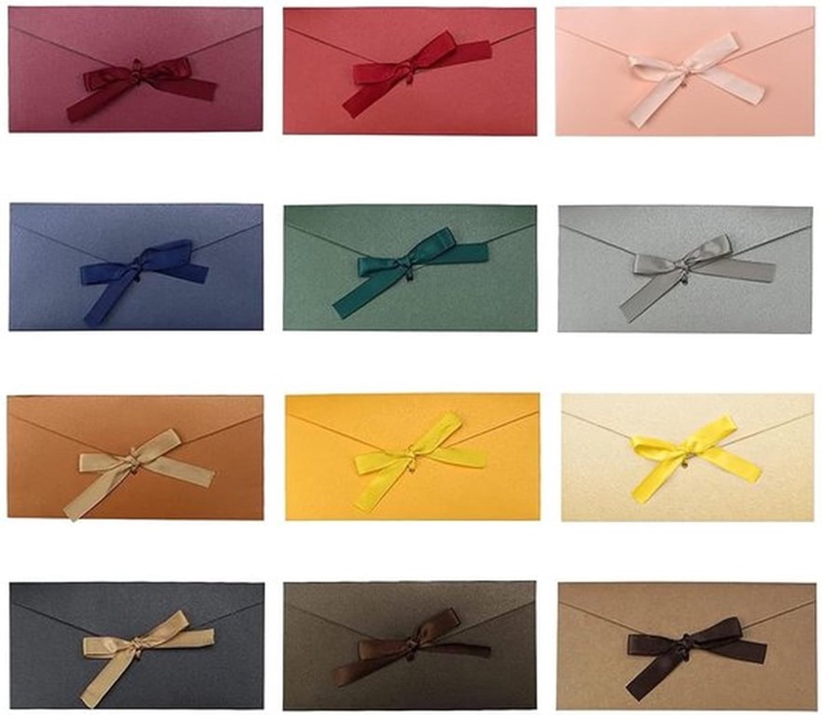 12 Gekleurde Enveloppen 22x11 cm - Mooie Cadeau-Enveloppen voor Wenskaarten en Uitnodigingen