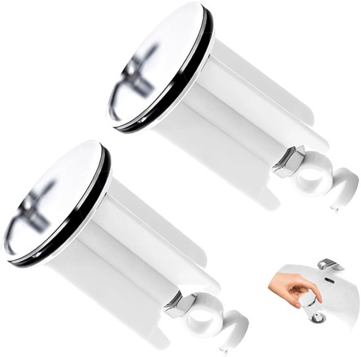 2 stuks universele wastafelstoppers, 40 mm, chroom, afvoerstop, van messing, stop, wastafel, universeel, 40 mm, in hoogte verstelbaar met rubber, afvoerstop voor wastafel, roestvrij en dicht, wit