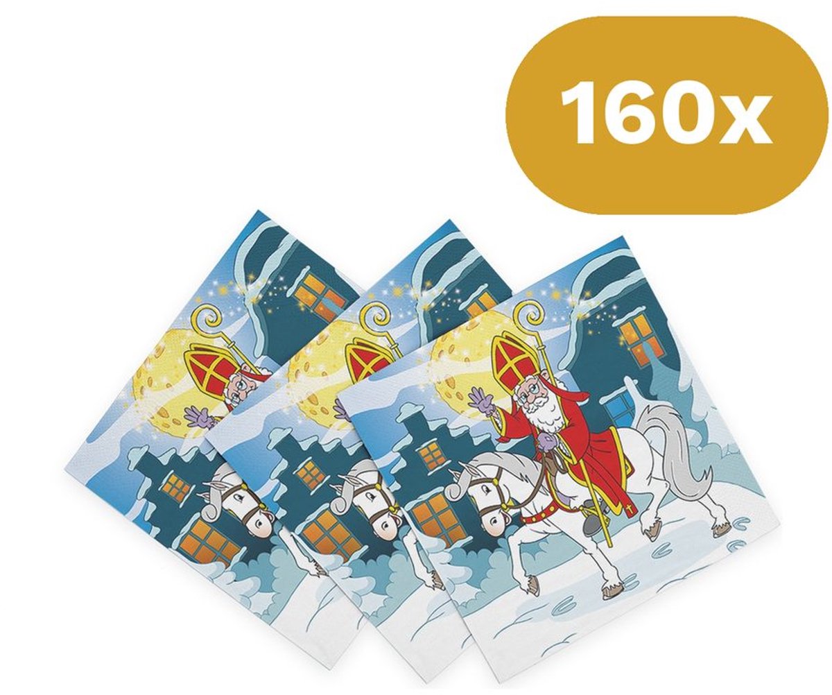 160x Sinterklaas Servetten 33x33cm FSC 3-laags - Papieren Lunch servetten Sint - Pakjesavond Tafeldecoratie