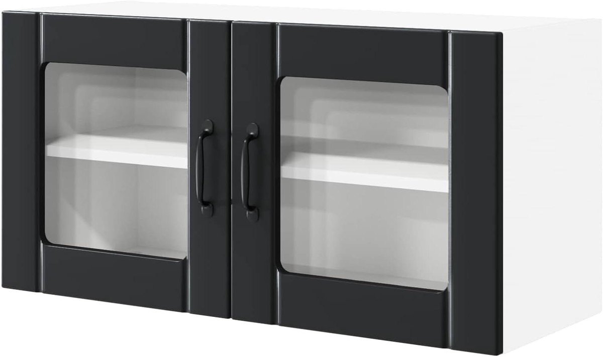 Keukenkast met rek - Wandkast Bovenkast - Keuken opbergen - Ruimtebesparende opslag - 80 x 31 x 40 cm - Zwart