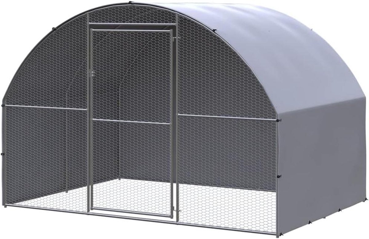Kippenhok Buitenren - Kooi Dierenverblijf - Kippen Houden - Verzinkt Staal - 3 x 2 x 2 m - Zilver