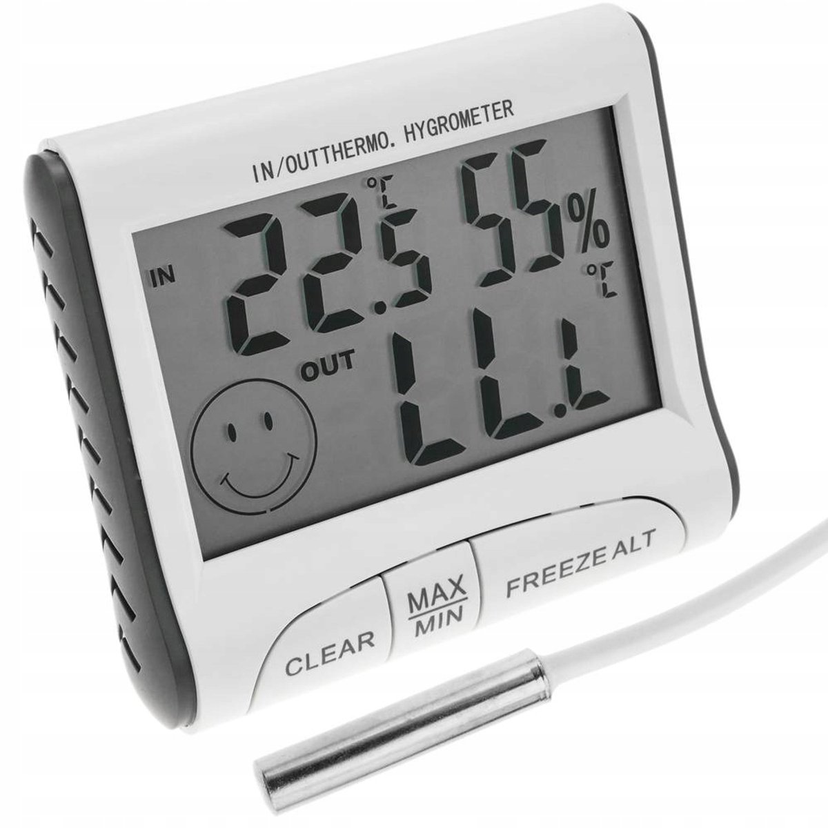 Rosfix Weerstation Hygrometer - Externe Sensor 100cm - LCD °C/°F, -50–+70°C, 20–90% RH