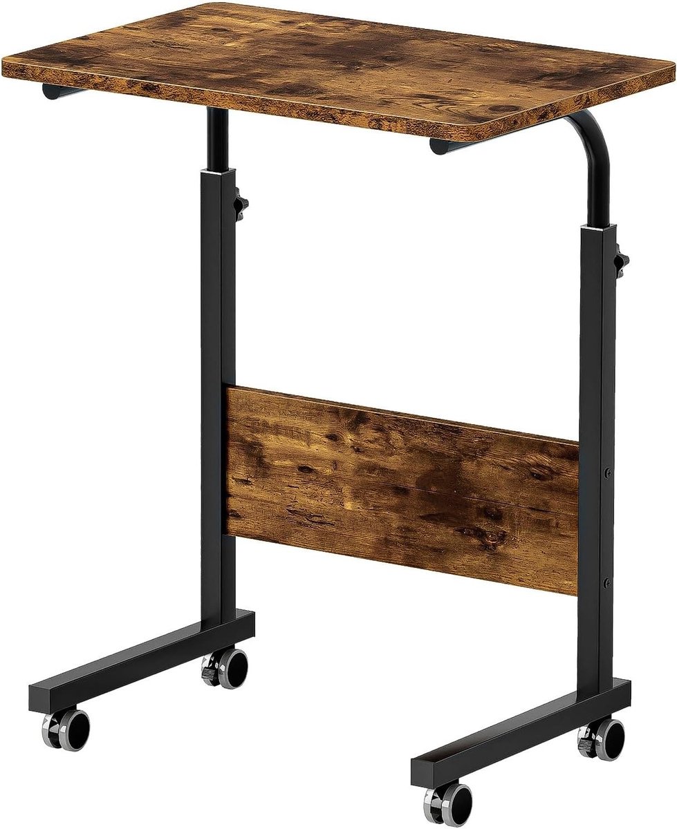 Laptoptafel - Bruin - 60 x 40 cm - Verstelbare MDF en Metaal Bijzettafel - Voor Bed en Bank