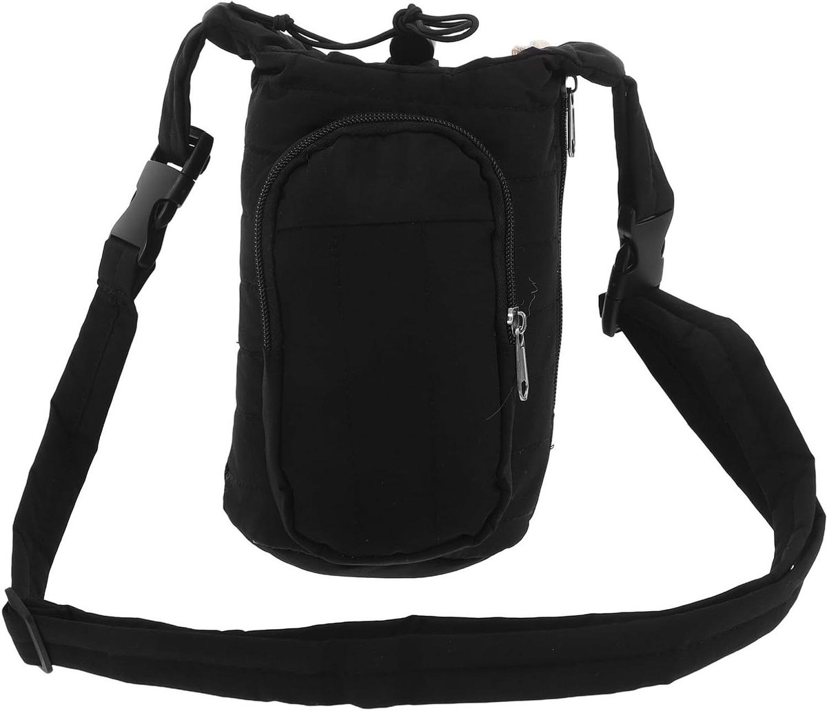 Fleshouder met Riem - Bidonhouder Draagbaar - Hydratatie Onderweg - Warmte-isolerend Materiaal - 22 x 15 x 12 cm - Zwart