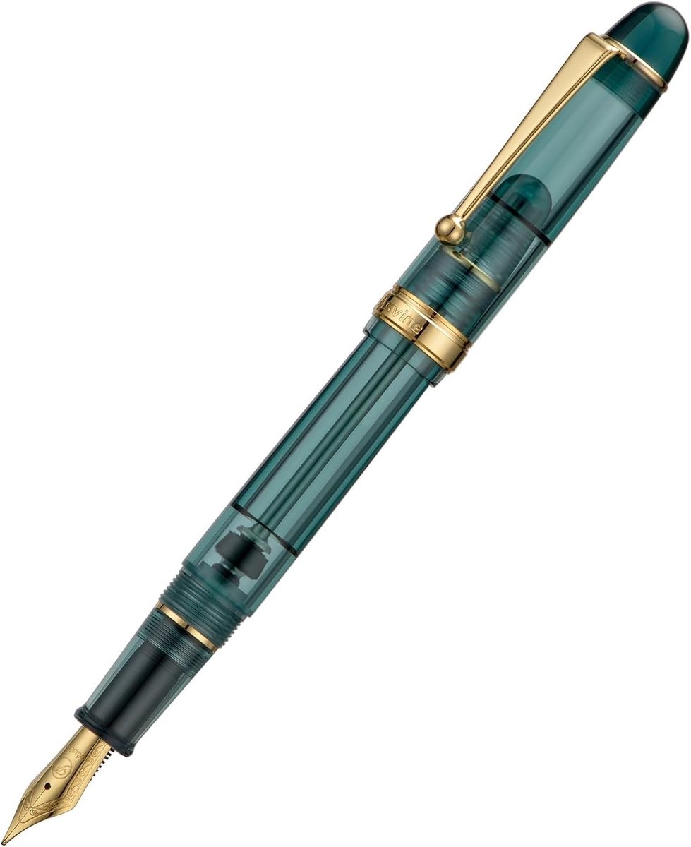 Stijlvolle vulpen met vacuüm navulling, middelgrote nib en transparant teal acryl, inclusief geschenkdoos, ideaal voor schrijfliefhebbers en cadeau's