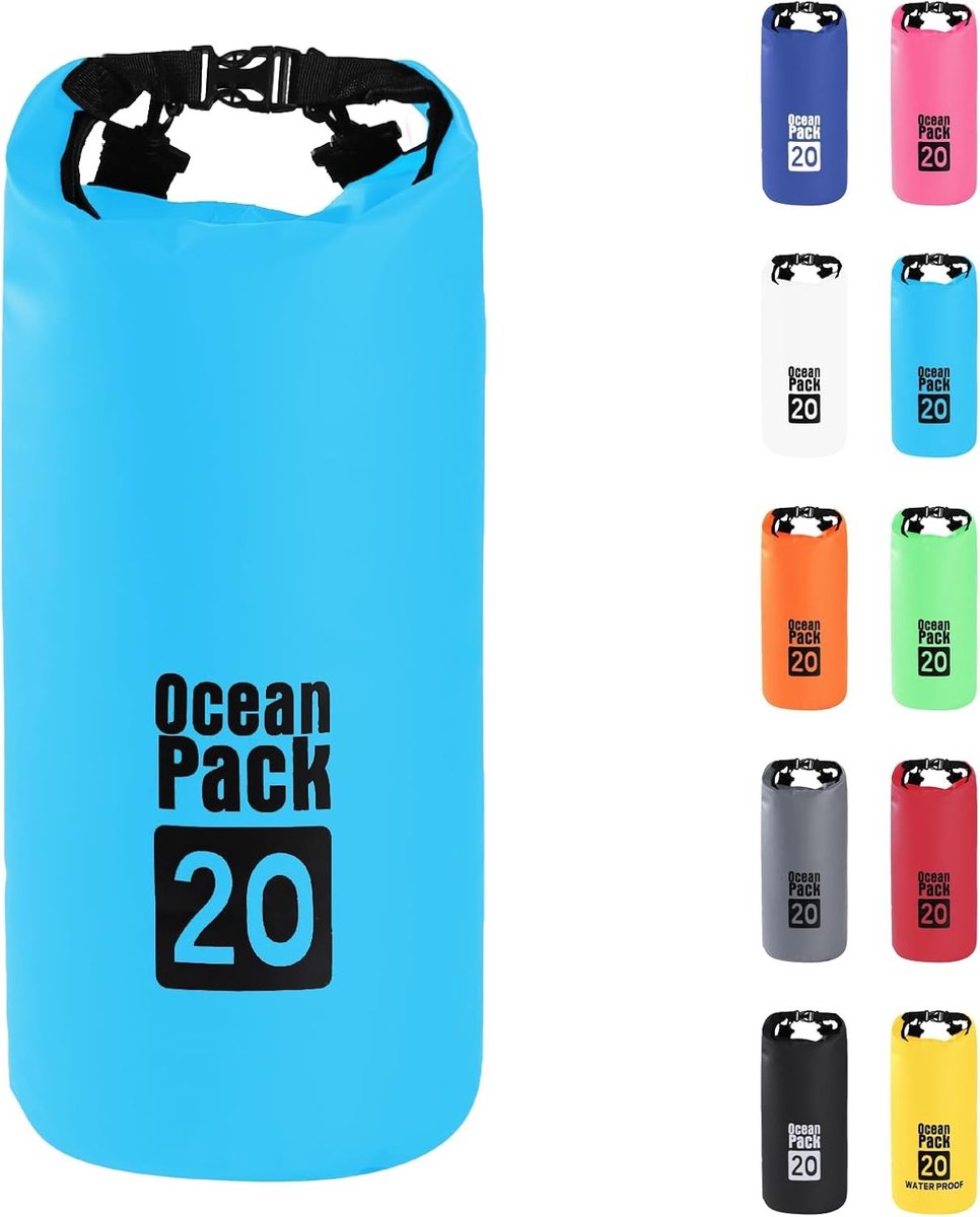 Waterdichte tas voor sup - Hemelsblauw - 20L - Duurzaam PVC Dry Bag met Verstelbare Dubbele Riemen - Voor Watersport en Outdoor