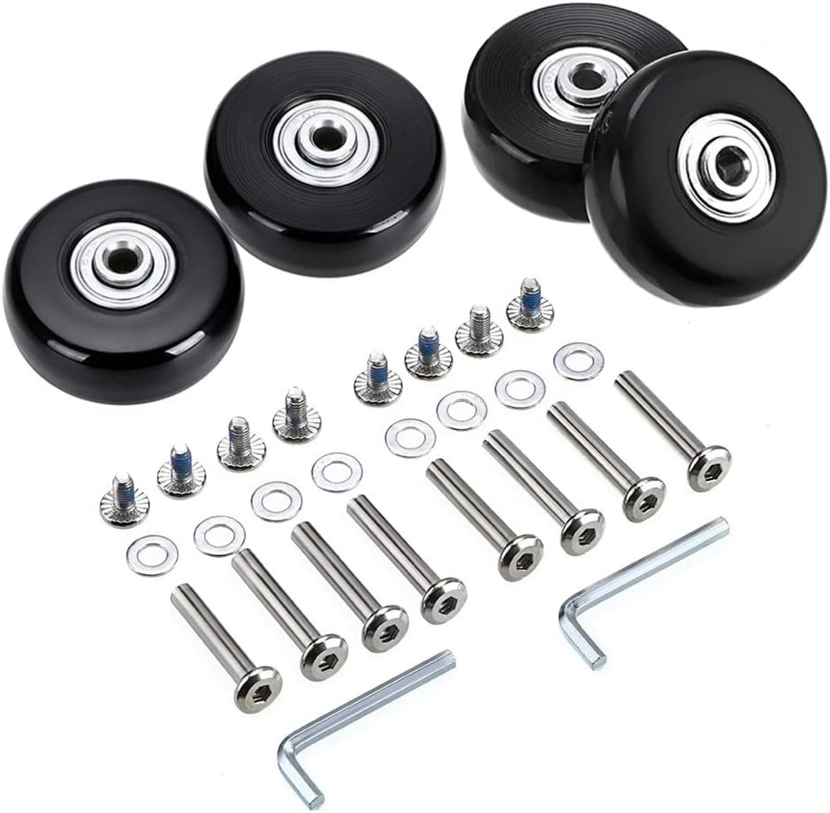 Set van 4 Vervangwielen voor Koffers - 45x18mm Rubber Rollen met Kogellagers voor Optimale Mobiliteit