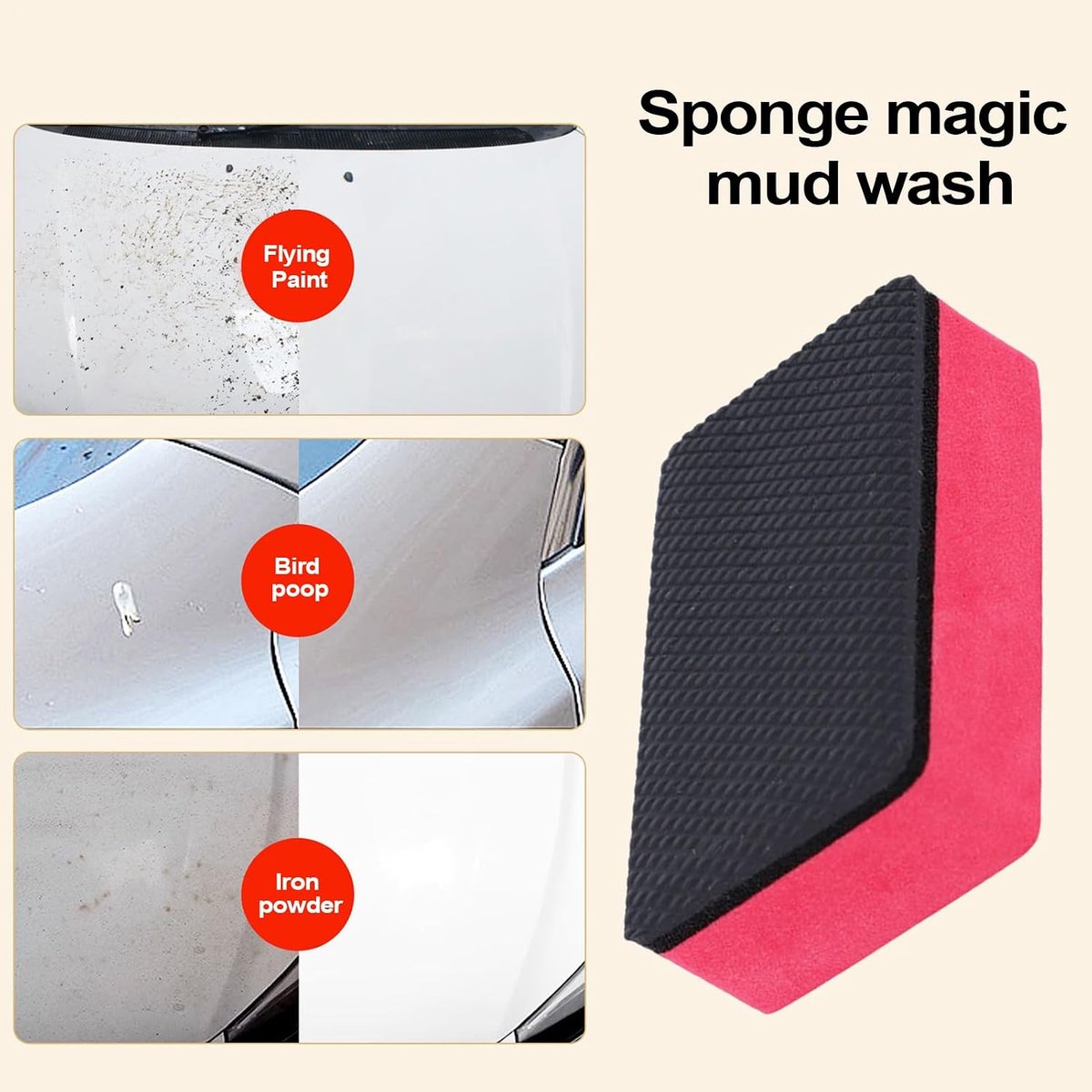 Autoklei Spons - Detailing Clay Bar - Lak Reinigen - Ergonomische Grip - 8.5x5.5x2.7cm - Rood