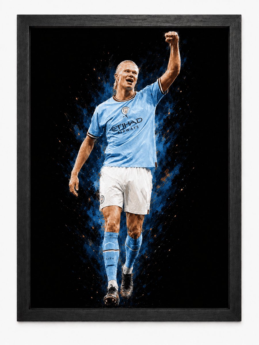 Erling Haaland Poster | Manchester City Voetbal Art | Inclusief Zwarte A3 Lijst