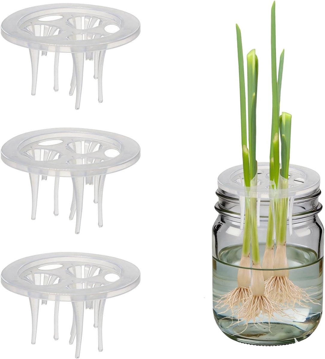 Onion Plantenmand voor Hydrocultuur, Set van 4, Met 3 Gaten voor Vensterbanktuinen en Vermeerdering, Ideaal voor Groenten en Kruidenteelt, 105 x 56 mm