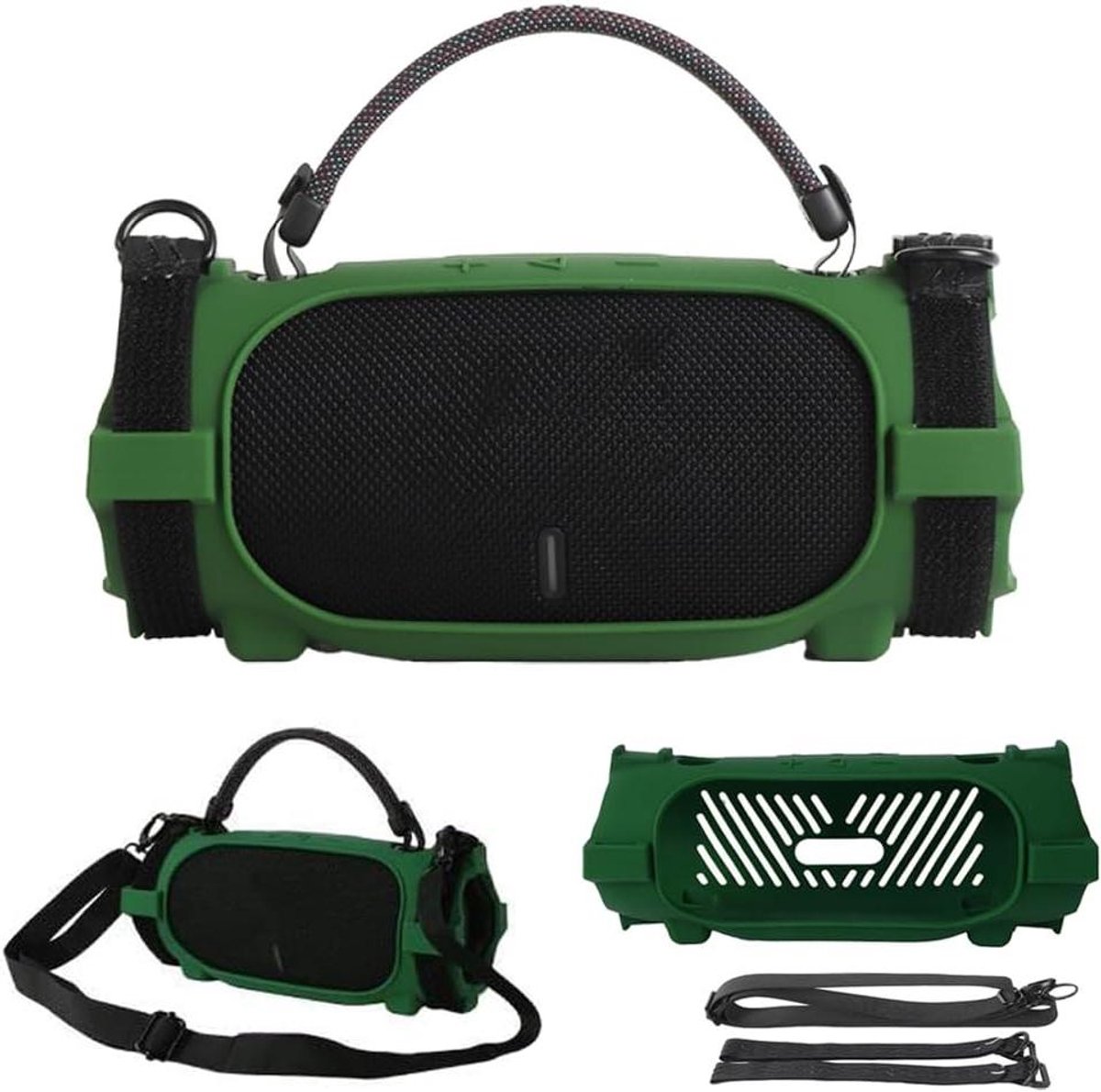 Siliconen beschermhoes - Draagbare hoes - Luidspreker beschermen - Met fietsbanden - 23 x 13 x 10 cm - Groen