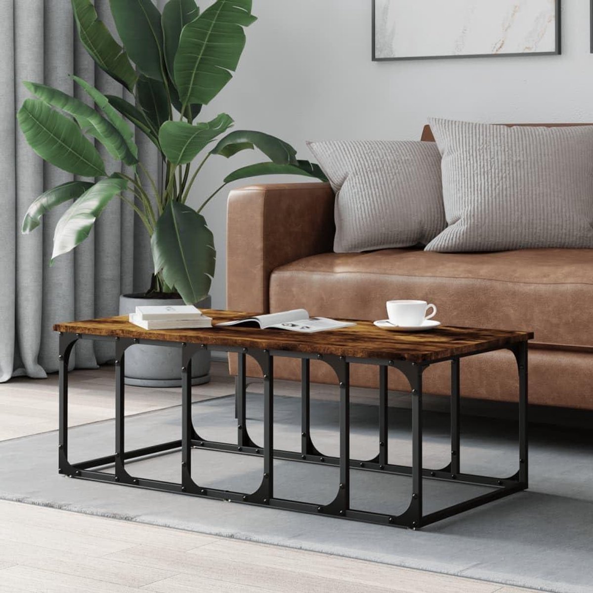 Salontafel - Koffietafel - Woonkamer Inrichten - Stevig Tafelblad - 100x50x35.5cm - Gerookt Eiken