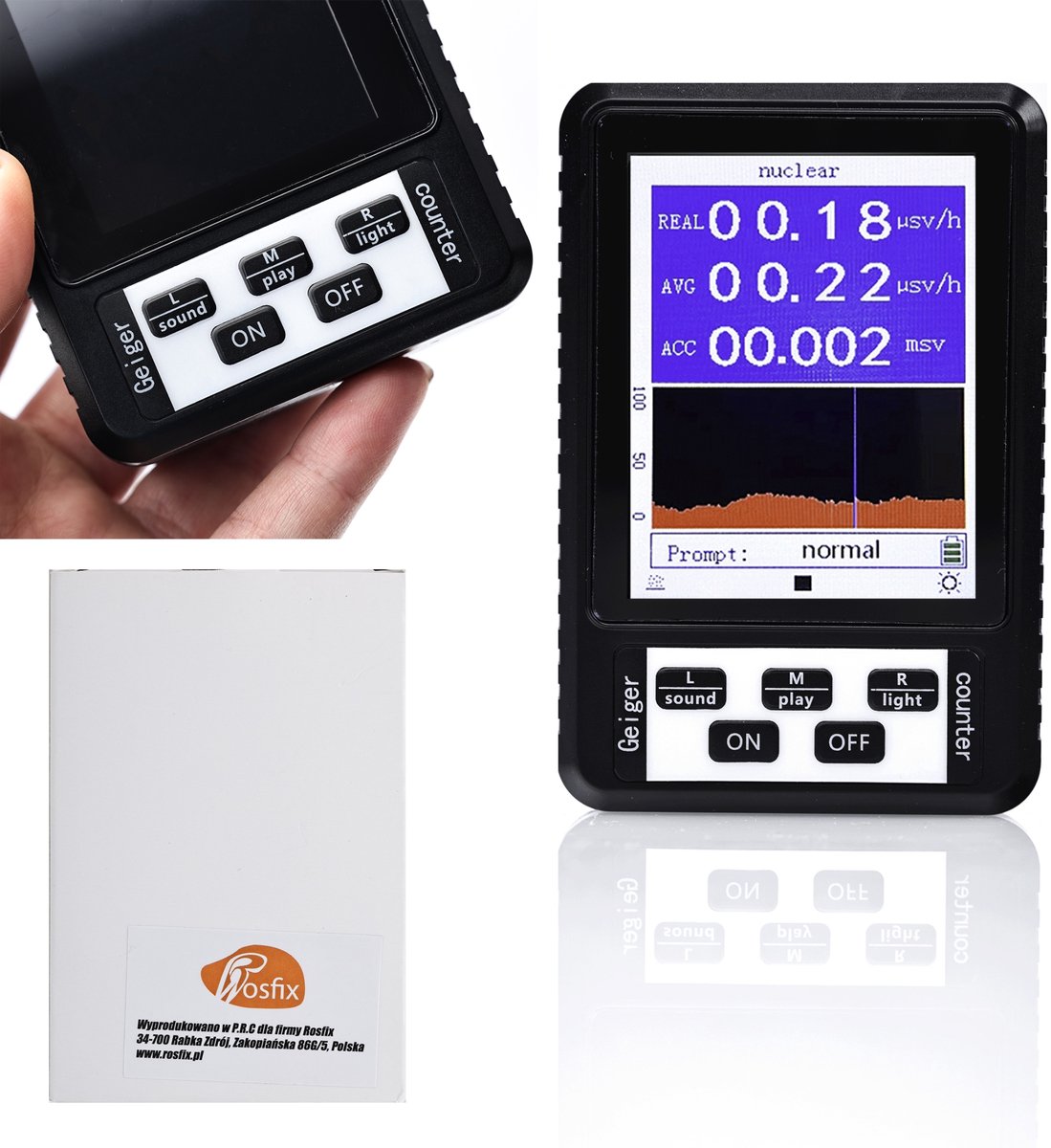 Rosfix Digitale Geigerteller XR1 BR-9B - Geiger-Müller Detector, 0,01 Μsv/h Nauwkeurig