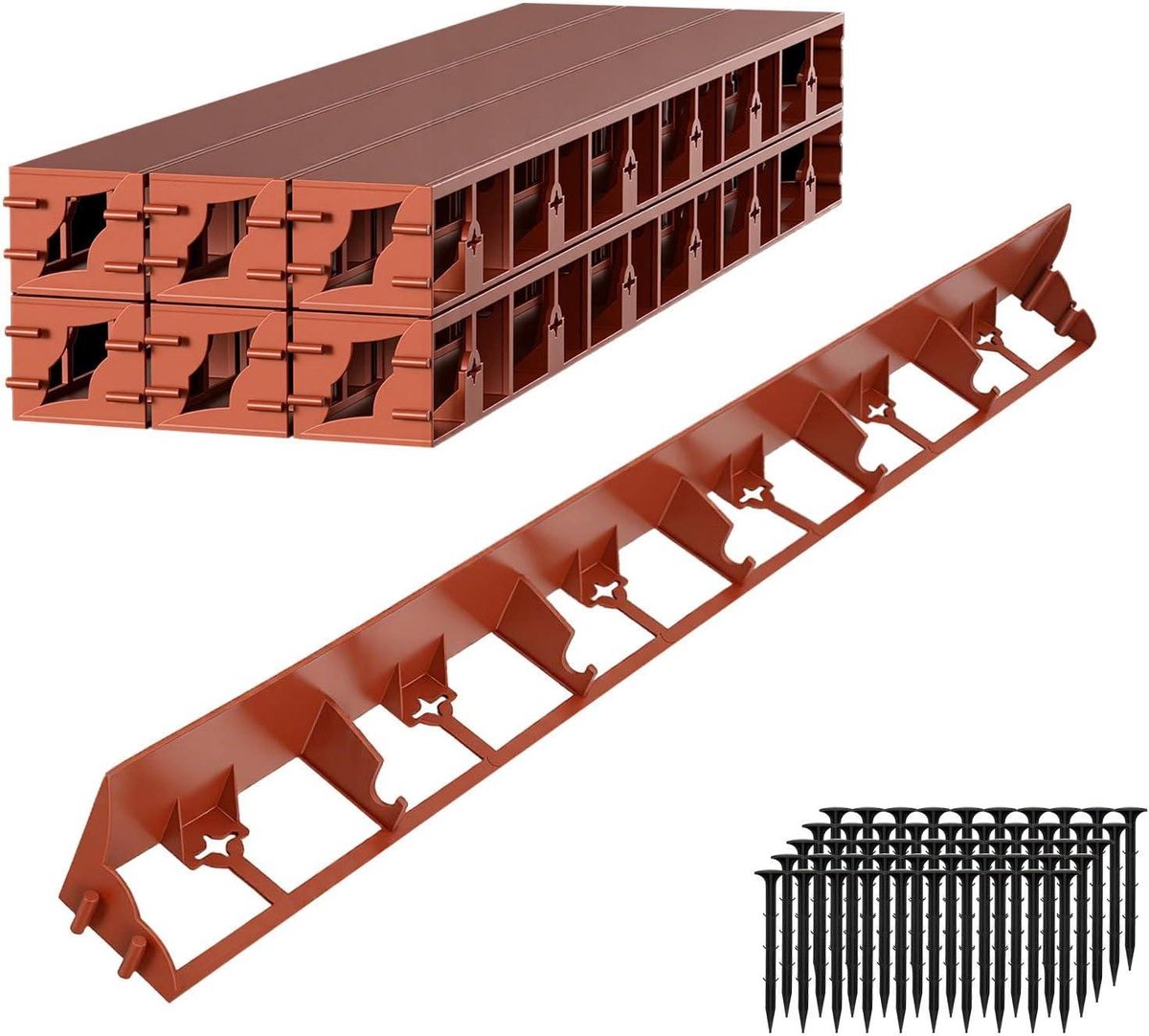 Gazonrand Kunststof - Bloemperkomranding Bestratingsrand - Tuin Afbakenen - Flexibel Buigbaar - 24 stuks - Bruin
