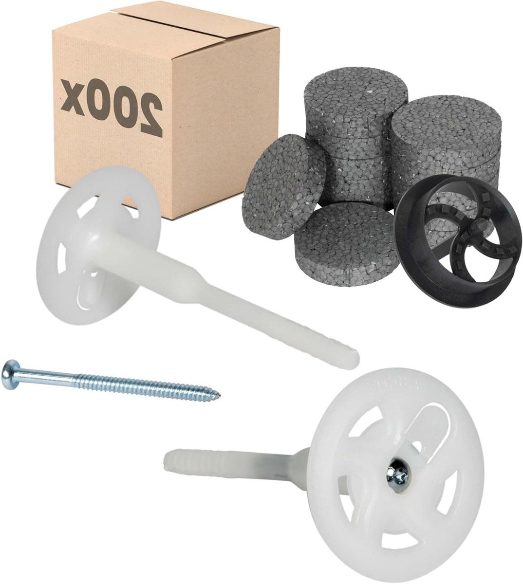 Isolatiepluggen Set - Isolatiepluggen met Rondellen - Gevelisolatie Bevestigen - Optimale Lastverdeling - Ø8x140mm 200 stuks - Wit