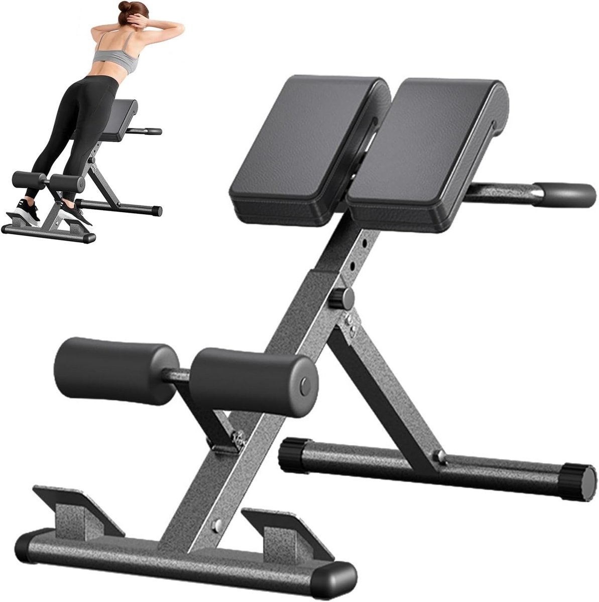 Vouwbare Hyperextensie Roman Chair met 8 Verstelbare Posities voor Rug- en Buikspieroefeningen, Gluteus en Hamstring Training, Thuis Fitness Apparatuur, Max. 150 cm