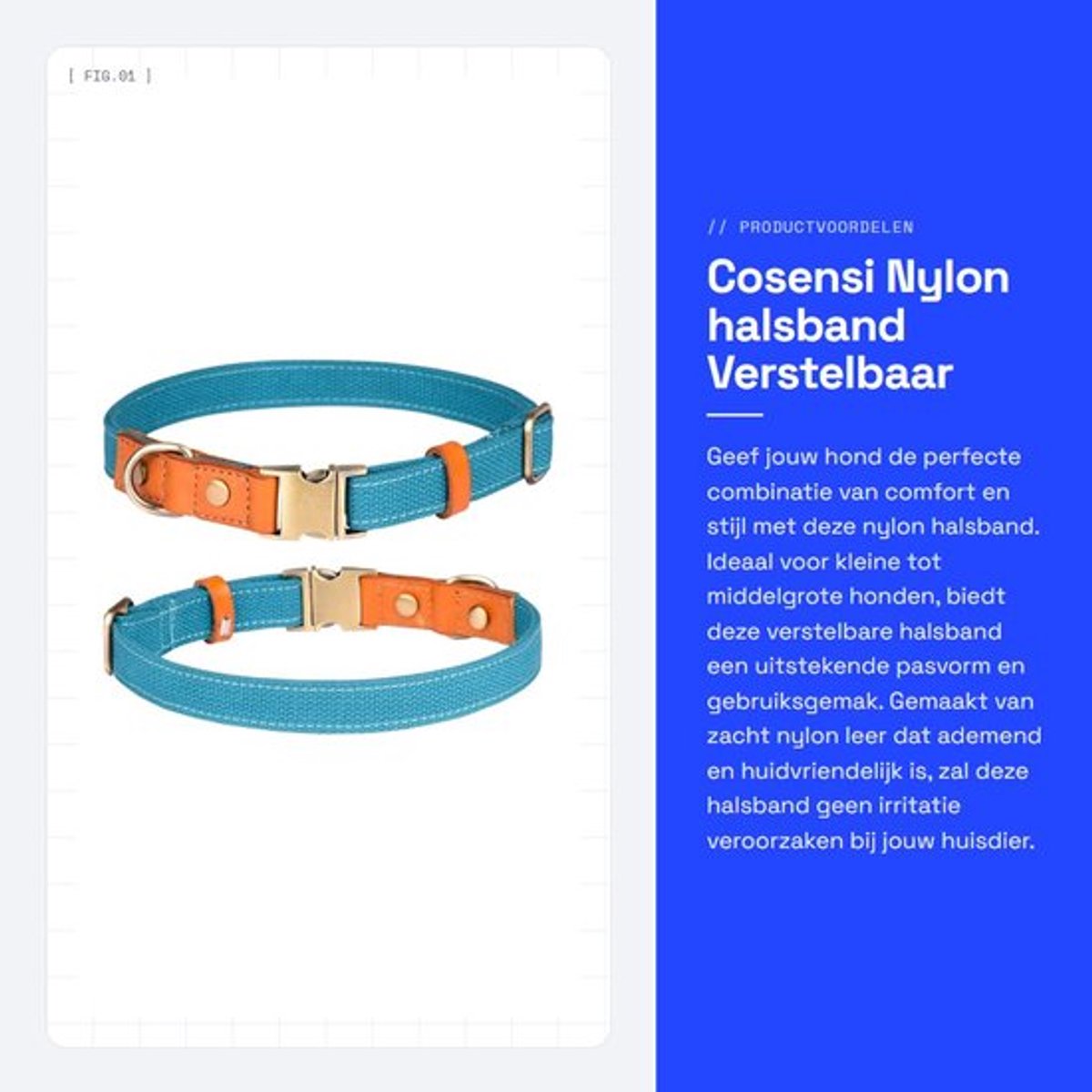 Halsband Verstelbaar - Nylon/Hondenhalsband - Veiligheidsgesp - Roestvrij Staal - Lichtgewicht - Ademend Materiaal - Geschikt voor kleine/middelgrote/grote honden