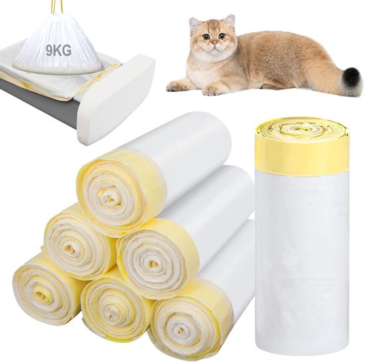Kattentoiletzakken 120 stuks - Zelfreinigende - Vuilniszakken met trekkoorden - Vloeistofdicht - Scheurvast - Duurzaam (58 x 35 cm) - Kattenbakzakken