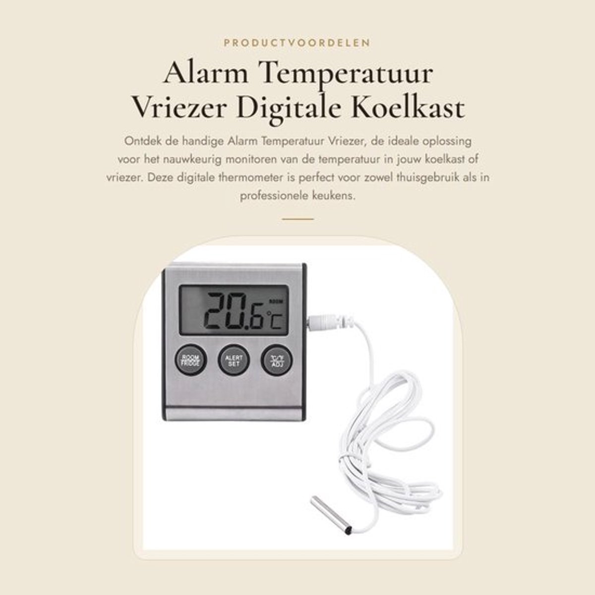 Alarm Temperatuur Vriezer - Digitale Koelkast Thermometer - Nauwkeurige Temperatuurmeting - Roestvrij Staal - Geschikt voor Koelkast en V...