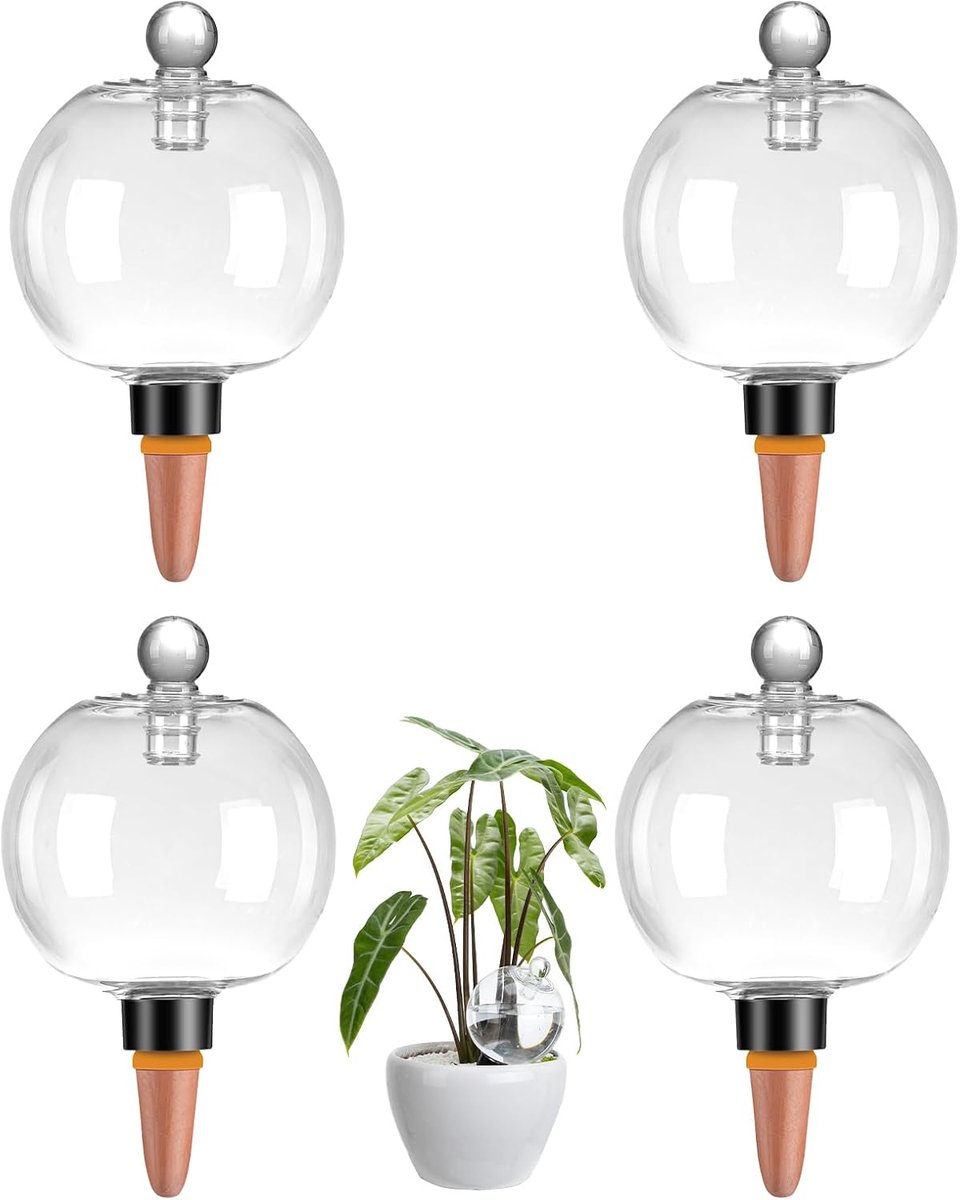 Set van 6 plantenwaterbollen van 500 ml met deksels – Automatische druppelirrigatie wateropslagbollen van kunststof, geschikt voor potplanten binnen en buiten – Transparant