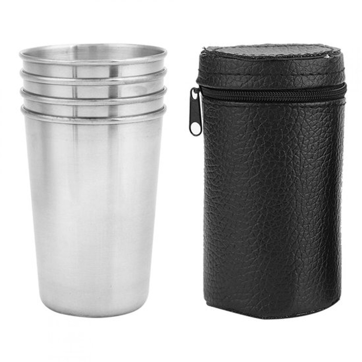 Bekerset Gemaakt van Roestvrij Staal - Draagbare Cups - Set van 4 - Inclusief Opbergtas - Vaatwasmachinebestendig - Ideaal voor Kamperen/Buitenactiviteiten - Drinkbekers