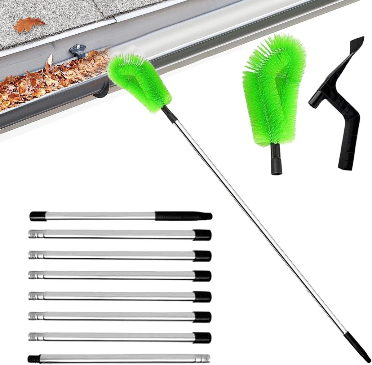 Goot Reinigingsborstel - Gootborstel Verlengbaar - Goot Onderhoud - Flexibele Kop - 320 cm - Enkel