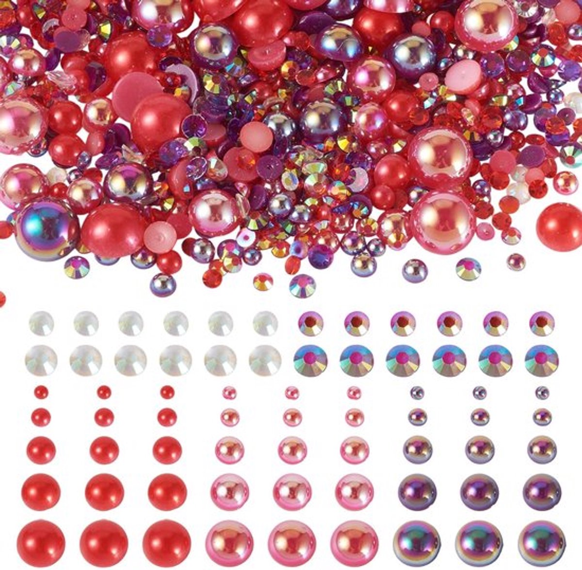 Cabochons set - Halfronde ABS kunststof - 1,5-4,5 mm dik - 3-9 mm diameter - Decoratie voor kostuum - Gefacetteerd design - Briljante glans