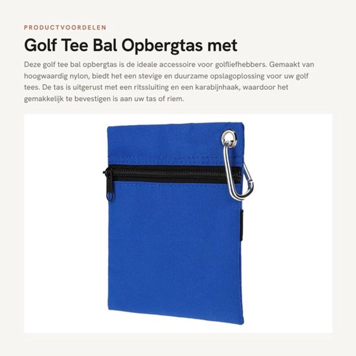 Golf Tee Opbergtas Duurzaam - Golf Accessoire - Golftas met Ritssluiting - Karabijnhaak - Lichtgewicht - 6 Golf Tees Houder - Golfaccessoires