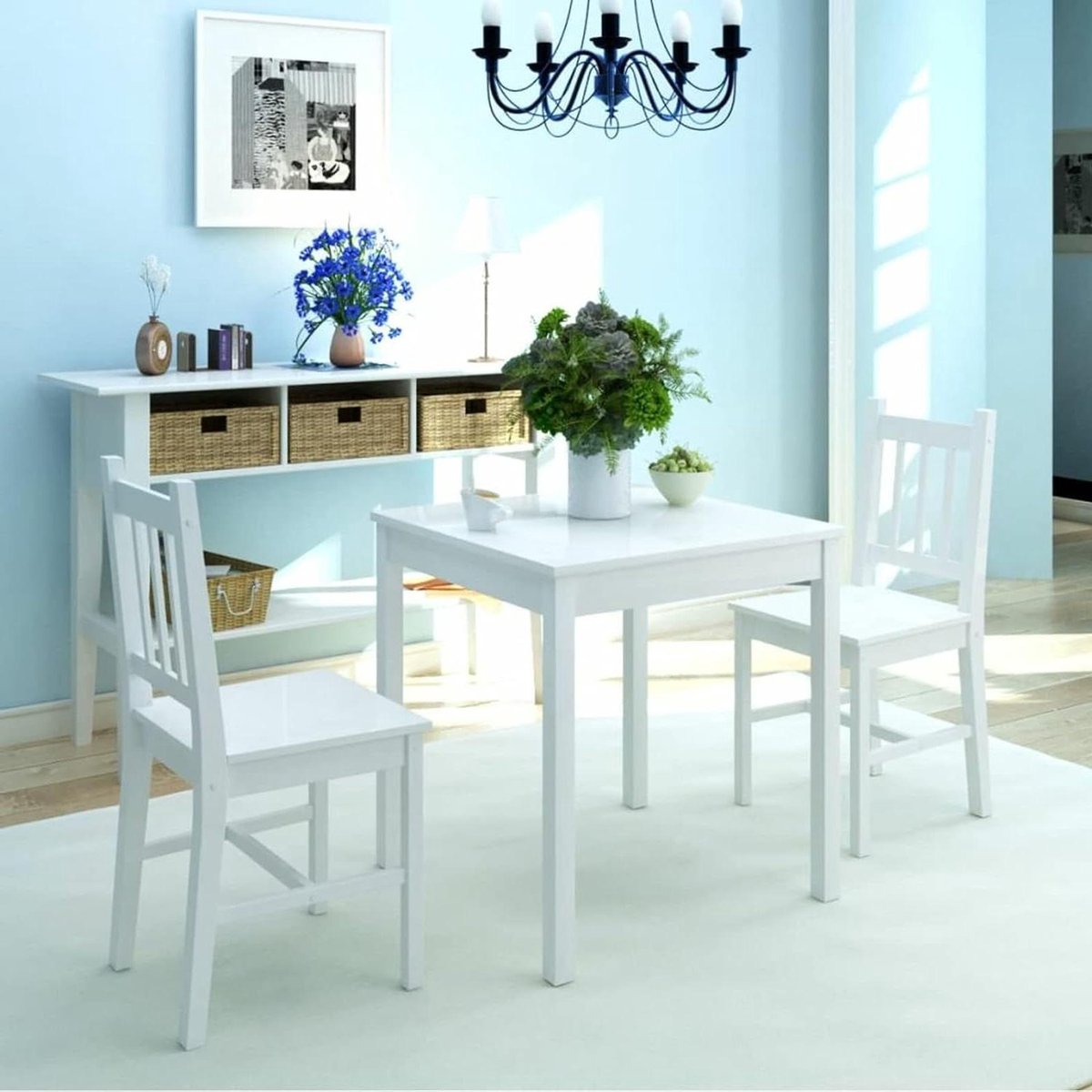 Eetkamerset - Eettafel met stoelen - Kleine ruimtes - Tijdloos design - 1 tafel 2 stoelen - Wit