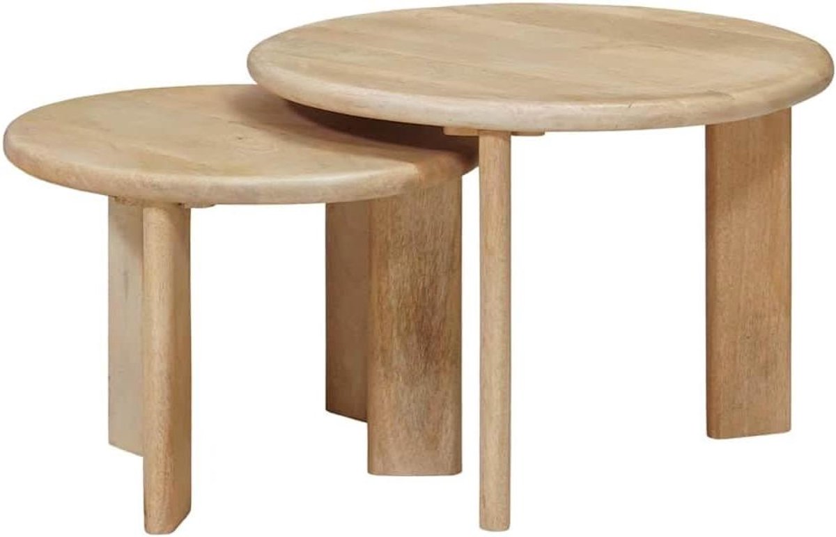 Salontafel set - Nesting tafels bijzettafels - Woonkamer inrichten - Massief mangohout - Ø 50 x 40 cm - Zwart