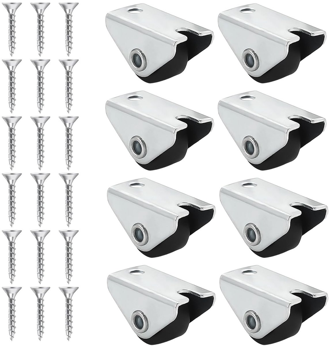 Set van 8 vaste meubelwielen, 15 mm, met montageplaat, tot 25 kg per wiel, ideaal voor meubels, eenvoudig te installeren en geschikt voor lichte bedden