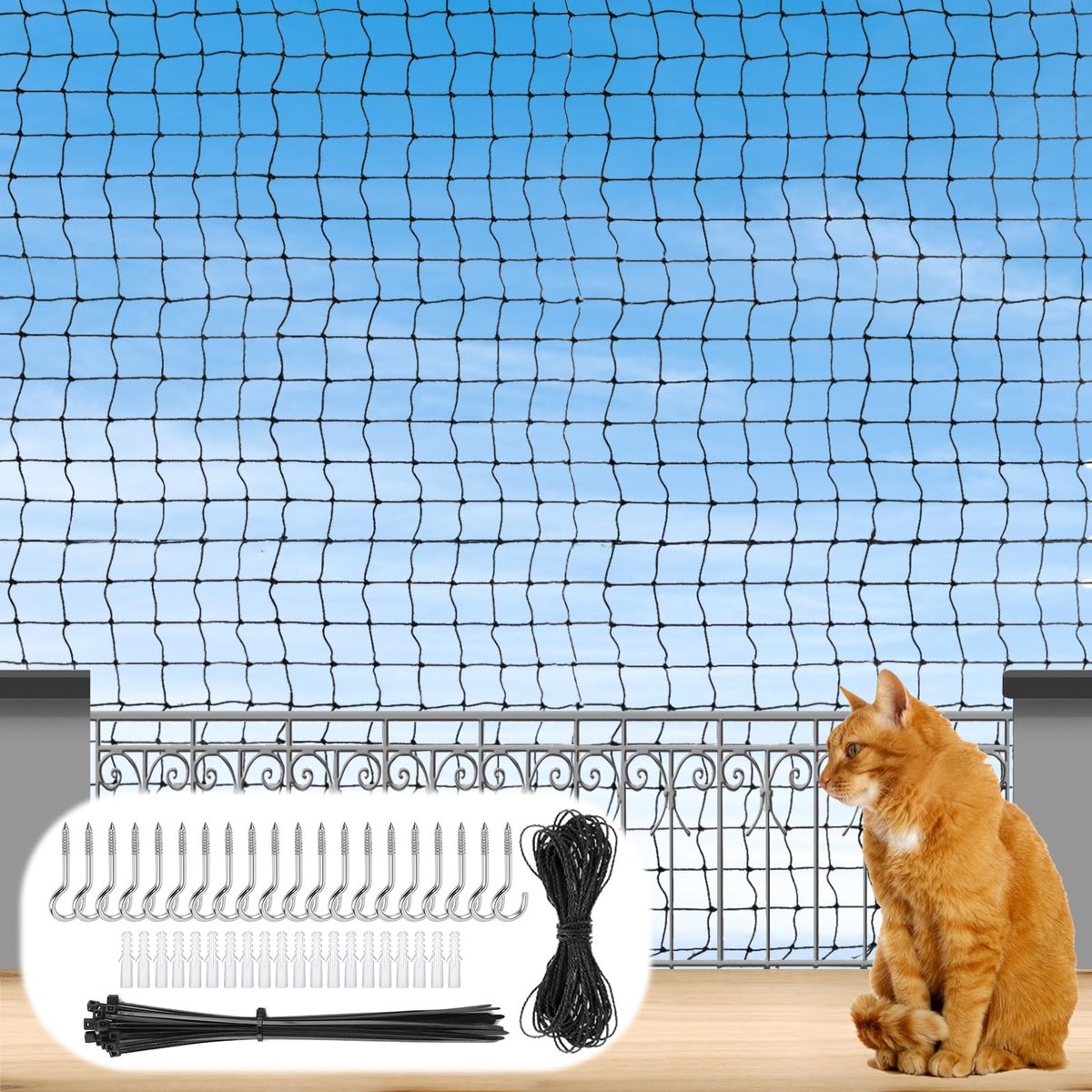Omgoods - Verstevigd Kattennet voor Balkon, 3 x 4 m, Zonder Boren