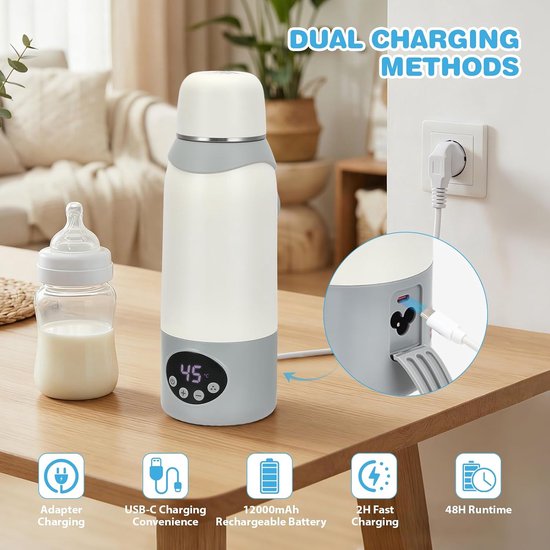 Draagbare Melkwarmer - Flessenwarmer - Babyvoeding Opwarmen - Grote Inhoud - 500 ml - Grijs — afbeelding 4