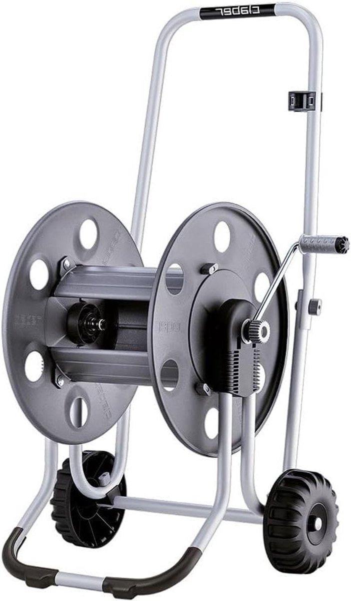 Slangwagen Metaal - Slanghouder Trolley - Tuinslang Opbergen - Stabiele Grote Wielen - 85m Slang Capaciteit - Zwart