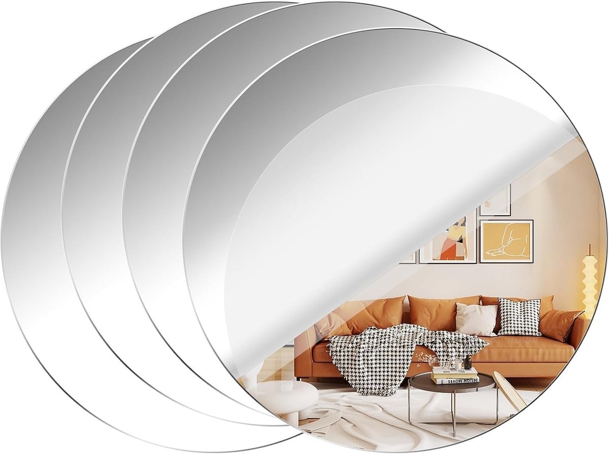 Set van 4 Stuks 30 cm Zelfklevende Wandspiegels - Decoratieve Acryl Ronde Spiegels voor Badkamer, Woonkamer en Slaapkamer