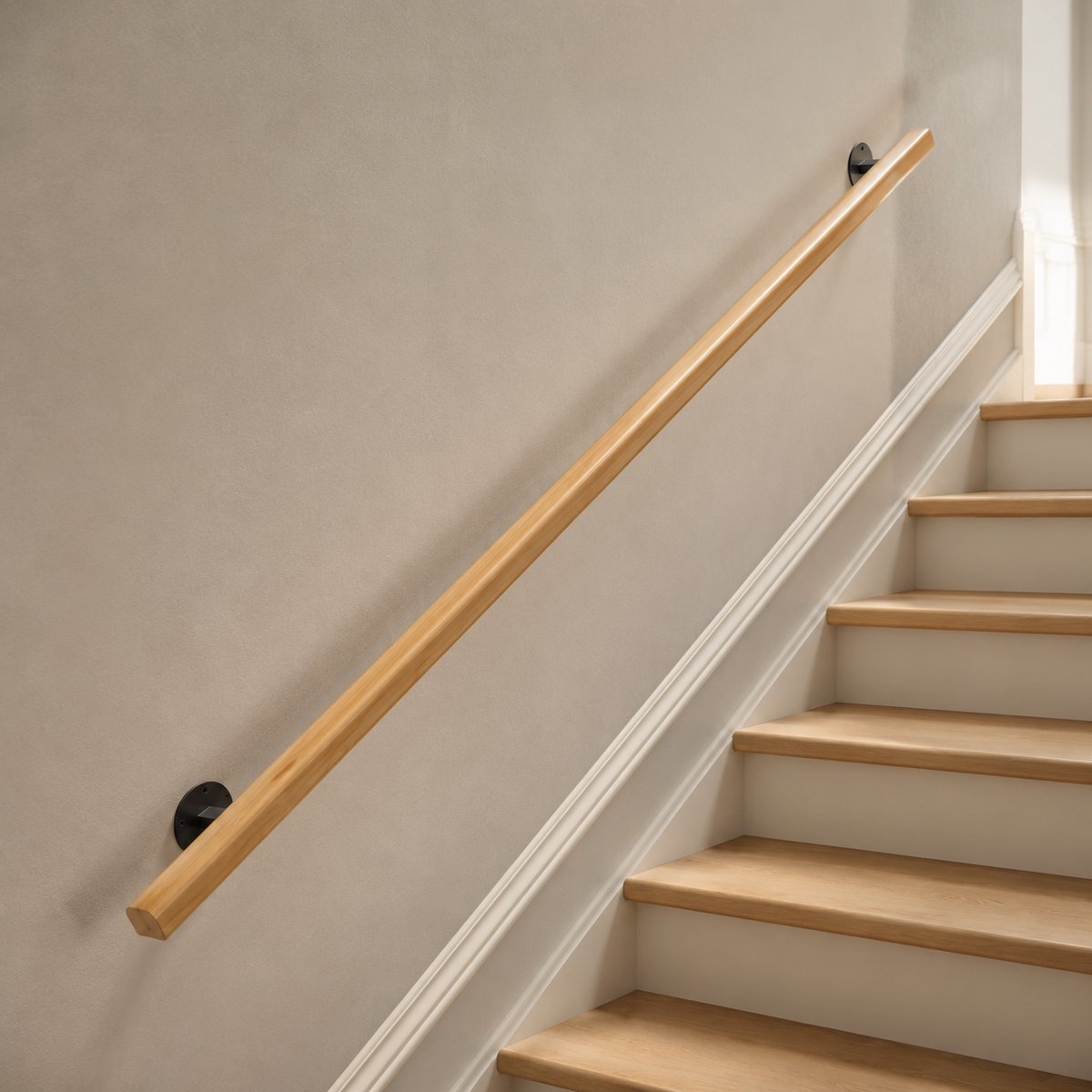 Froadp 200cm Massief Beuken Houten Trapleuning, Wandreling, PlProfiel, Voor Woonhuis Gang Kelder Zolder Binnenruimte Trap