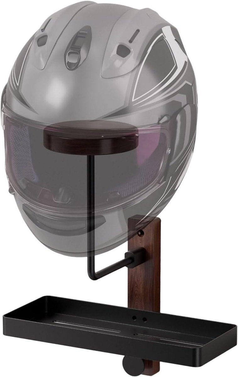 Helmhouder - Helmrek Displayhanger - Helm Opbergen - Walnoothouten Constructie - 31 x 55 x 14 cm - Natuurlijk Walnoot