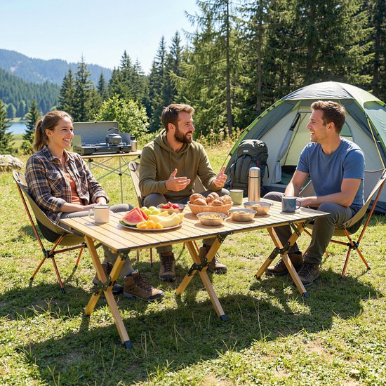 Campingtafel 117 x 60 cm - aluminium klaptafel met oprolbaar tafelblad - houtlook - waterdichte draagtas — afbeelding 3